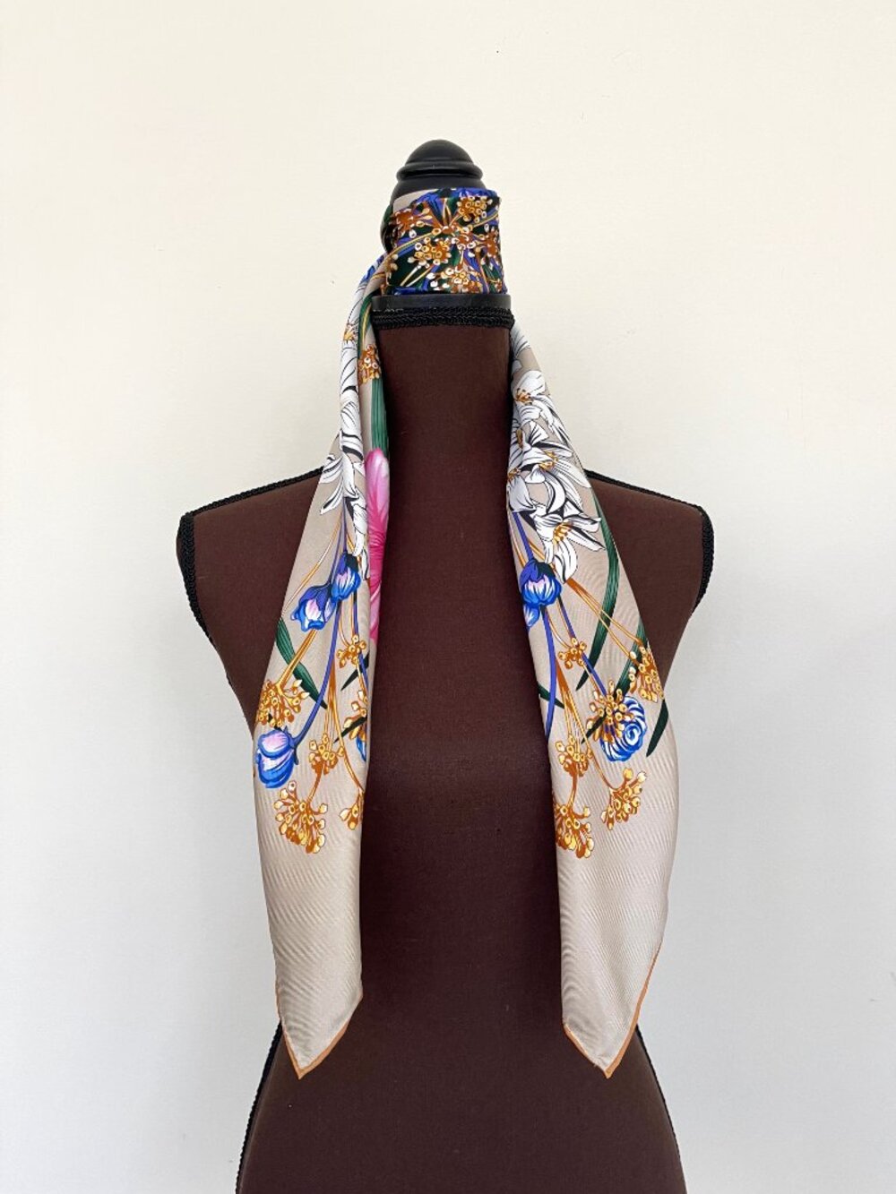 Display #4 Salvatore Ferragamo Pink Floral Silk Scarf with Gold Accents - Picture 10 of 12